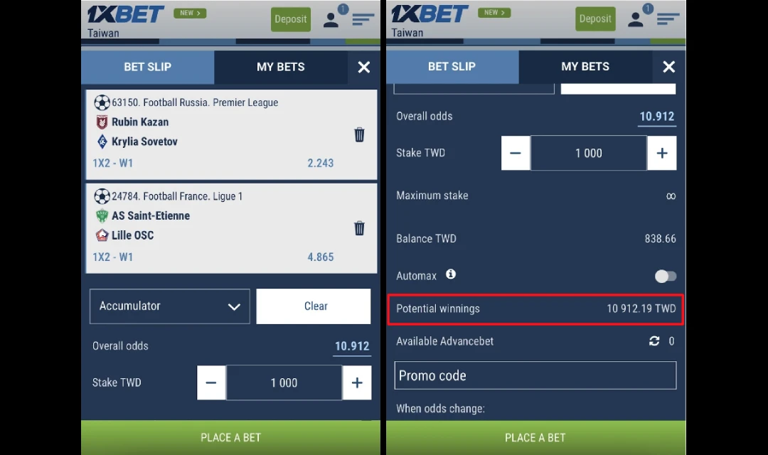 Placed bets on two games within the same betting slip.