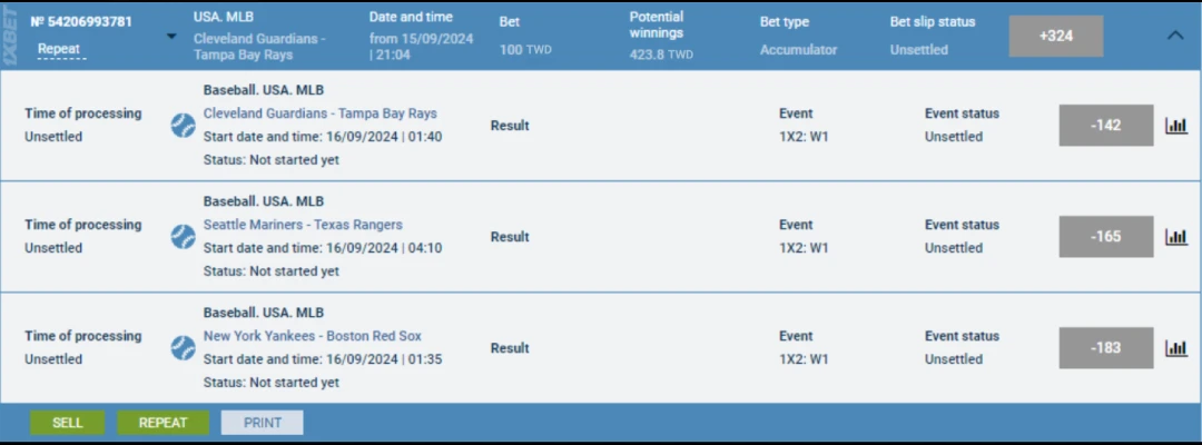 Use a parlay bet to combine three games on a betting platform.