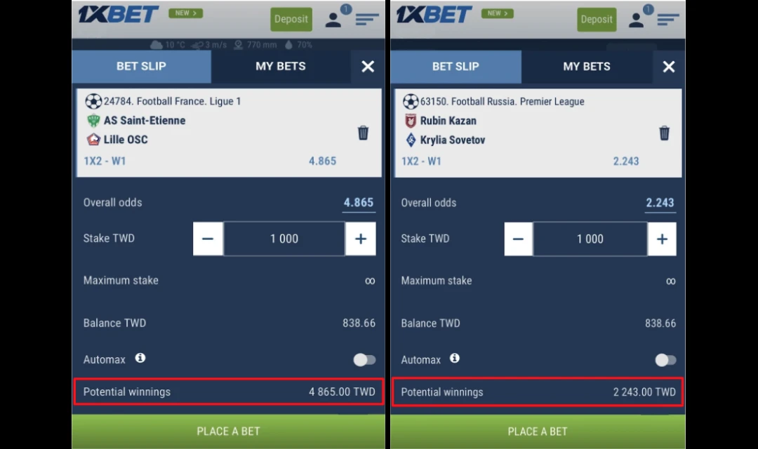 Placed separate bets on two different games.
